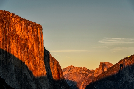 El Capitan Halfdome Sunset, Yosemite, California - sky, mountains, usa, national park, valley