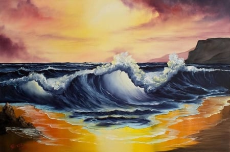 Sea waves - sea, nature, wave, painting