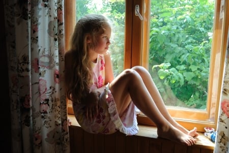 little girl - dainty, pretty, window, pink, pure, child, fair, princess, face, nice, bonny, kid, childhood, set, beauty, baby, Hair, Belle, comely, white, green, cute, wallpaper, people, room, blonde, DesktopNexus, sightly, beautiful, photography, girl, lovely, sweet, tree, little, adorable, feet