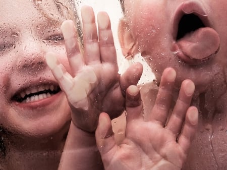 To Be A Child - fun, water, window, children, love, sweet, licking, adorable, smileing, glass