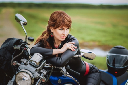 Beauty - model, diana lipkina, girl, woman, motorcycle