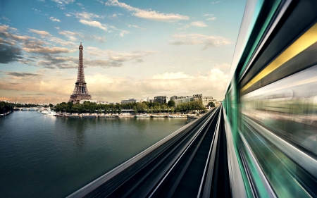 Eiffel Tower From Train Window F1 - France, Paris, Eiffel Tower, scenery, beautiful, photography, photo, architecture, wide screen