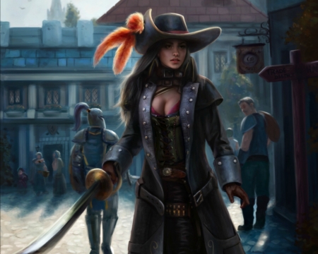 Lenera - hat, game, people, girl, feather, jorsch, black, fantasy, woman, pirate, lenera, warcraft