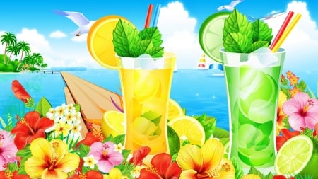 Tropical Refreshment - refreshment, tropical, drinks, cocktails