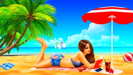 Enjoying Vacation - Girl, Summer, Tropical, Vacation, Beach