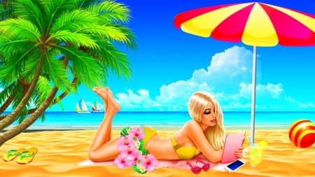 Enjoying Vacation - Girl, Summer, Tropical, Vacation, Beach