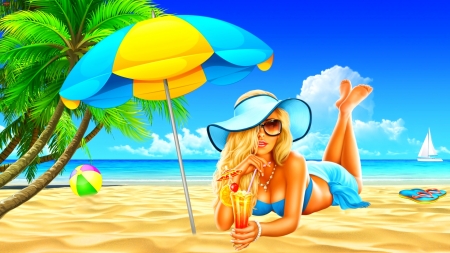 Enjoying Vacation - vacation, summer, beach, girl