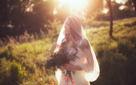 Lovely Bride - woman, veil, bride, model