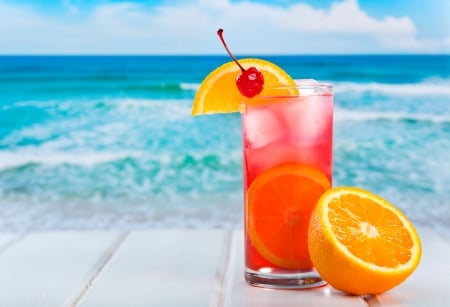 Cocktail - beach, paradise, cocktail, sunset sea, summer