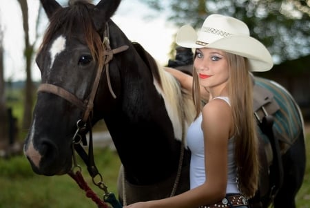 I'm Going For A Ride.. - girls, women, style, fun, models, female, cowgirl, fashion, hats, outdoors, western, horses, blondes, ranch