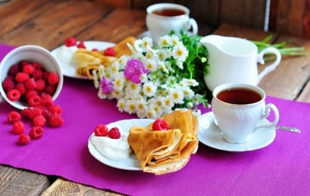 â™¥ - tea, abstract, flowers, breakfast