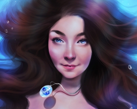 Zodiac ~ Pisces - water, blue, pendant, girl, sandramalie, pink, fantasy, pisces, underwater, woman, face, zodiac, art, luminos