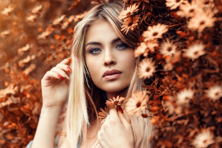 Beauty - alessandro di cicco, woman, model, girl, beauty, face, orange, flower