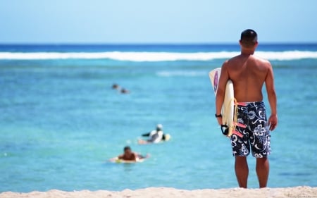 surfing - man, board, water, beach