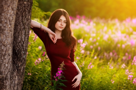 Lovely Girl - flowers, tree, woman, model