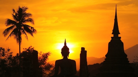 Beautiful Sunset - temple, sunset, shadow, nature