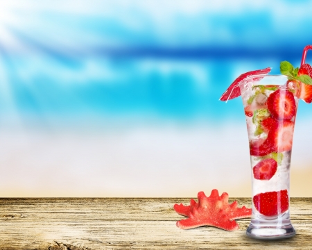 Cocktail - beach, paradise, cocktail, sunset sea, summer