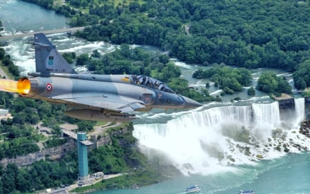 Mirage Fighter Jet Over the American Falls (Niagara Falls) - aircraft, canada, waterfalls, military