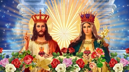 Sacred Hearts - christ, jesus, heart, mary, virgin