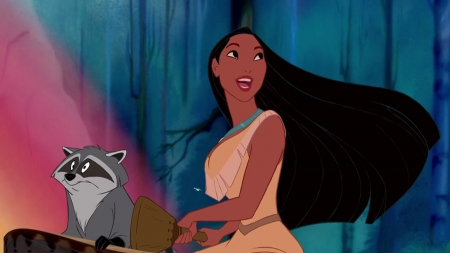 pocahontas - girl, pocahontas, princess, raccoon