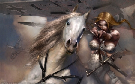 woman warrior - woman, sword, horse, warrior