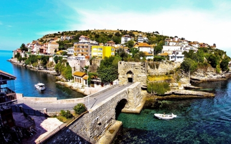 Bartin, Turkey, Black Sea - island, village, bridge, boats