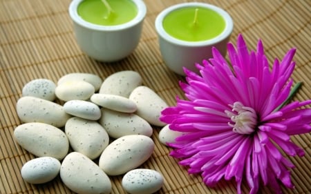 Spa - green candles, flower, stones, spa