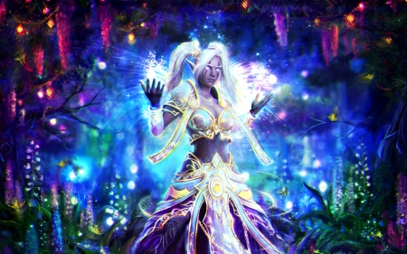 Eleraith - woman, elf, girl, icecrown, fantasy, white, blue, luminos, pink, solaice, eleraith