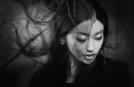 Ghost in me - woman, joachim bergauer, beauty, girl, bw, asian, black, model, face, white