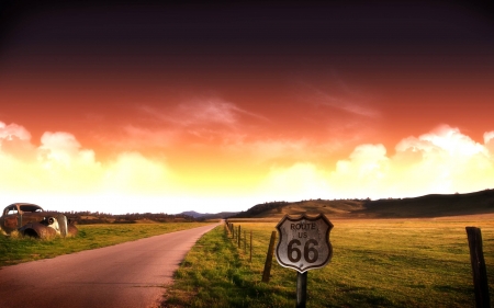 old road - fun, sunset, nature, field, cool