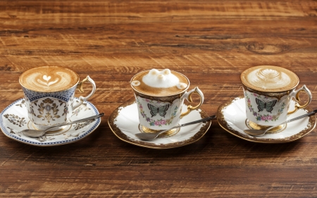 Cups - spoon, foam, coffee, wood, butterfly, trio, cup