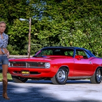 Cowgirl and her '70 Hemi-Cuda Convertible