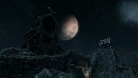 Moons of Tamriel 3 - The Elder Scrolls V, Whiterun, Night, Console Game, Nighttime, Computer Game, The Elder Scrolls, Tamriel, Dark, Outside, Darkness, Tower, Game, Fantasy, Watch Tower, Console, Nice, Moon, Moonlight, Wall, Elder Scrolls, Screenshot, Skyrim, After Dark