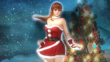 Kasumi - Cute, Christmas Tree, Kasumi, Santa Claus, Winter, Pretty, Doa5, Snow, Ninja, Christmas