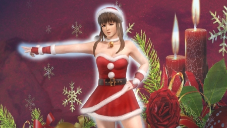 Hitomi - Cute, Candle Light, Santa Claus, Hitomi, Pretty, Doa5, Rose, Games, Costumes, Christmas