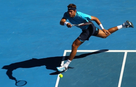 Juan In Action - running, juan martin del potro, argentina, white, athlete, tan, blue, professional tennis player, atp