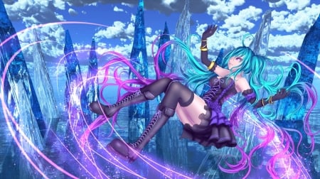 Hatsune Miku - anime, vocaloid, blue, girl, hatsune miku, pink, manga, yusuke, luminos