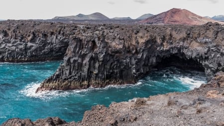 rocky shore - fun, nature, ocean, mountains, cool