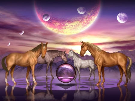 The Gathering - horses, sky, sun, artwork, planet