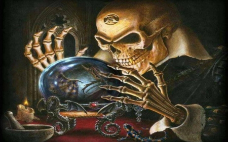 Crystal Ball - crystal, arts, dark, ball, fantasy, skeleton