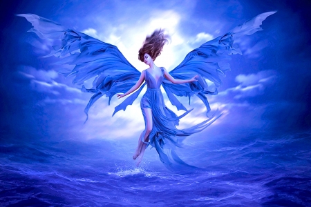 Blue Angel - pretty, Fantasty, Angel, wings, blues, heavenly