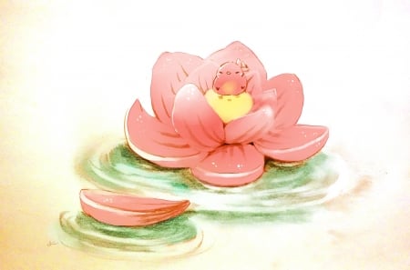 Lotus - lotus, manga, anime, white, chicken, chai, pink, pui