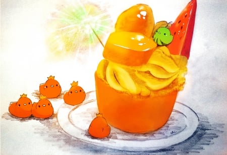 Cupcake - anime, chicken, cupcake, food, orange, sweet, manga, white, chai, dessert, pui