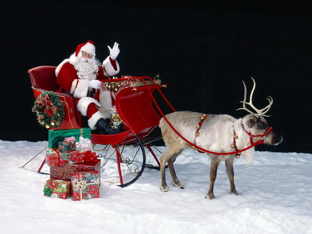 Ready for the taking Off - santa, reindeer, people, red, presents, holiday, christmas