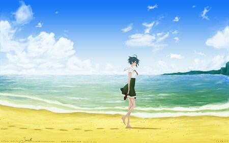 one day - seaside, sky, alone, girl, clouds, anime, water, sea