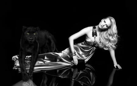 The beauty and the beast - black, leopard, people, model, girl, beauty, beast