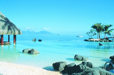 Tahiti, French Polynesia - trees, beach, sea, sand, rocks