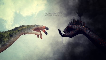 Preservation - hands, art, abstract, words