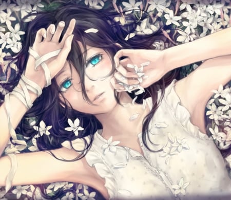 Natural Beauty - flowers, girl, anime, white