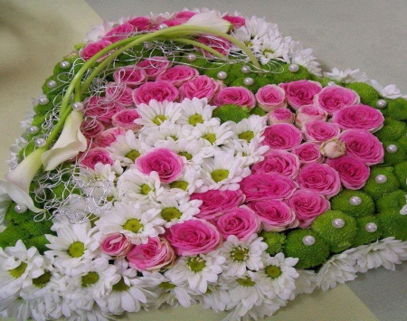 Floral design - flowers, design, white, pink